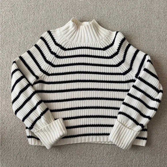 Abercrombie & Fitch Black and Cream Striped Turtleneck Sweater - Picture 1 of 2